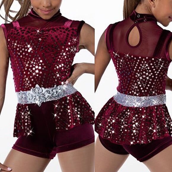 Weissman dance costume burgundy red sequin velvet Dream Glow 14684 LC, SC - Picture 1 of 12